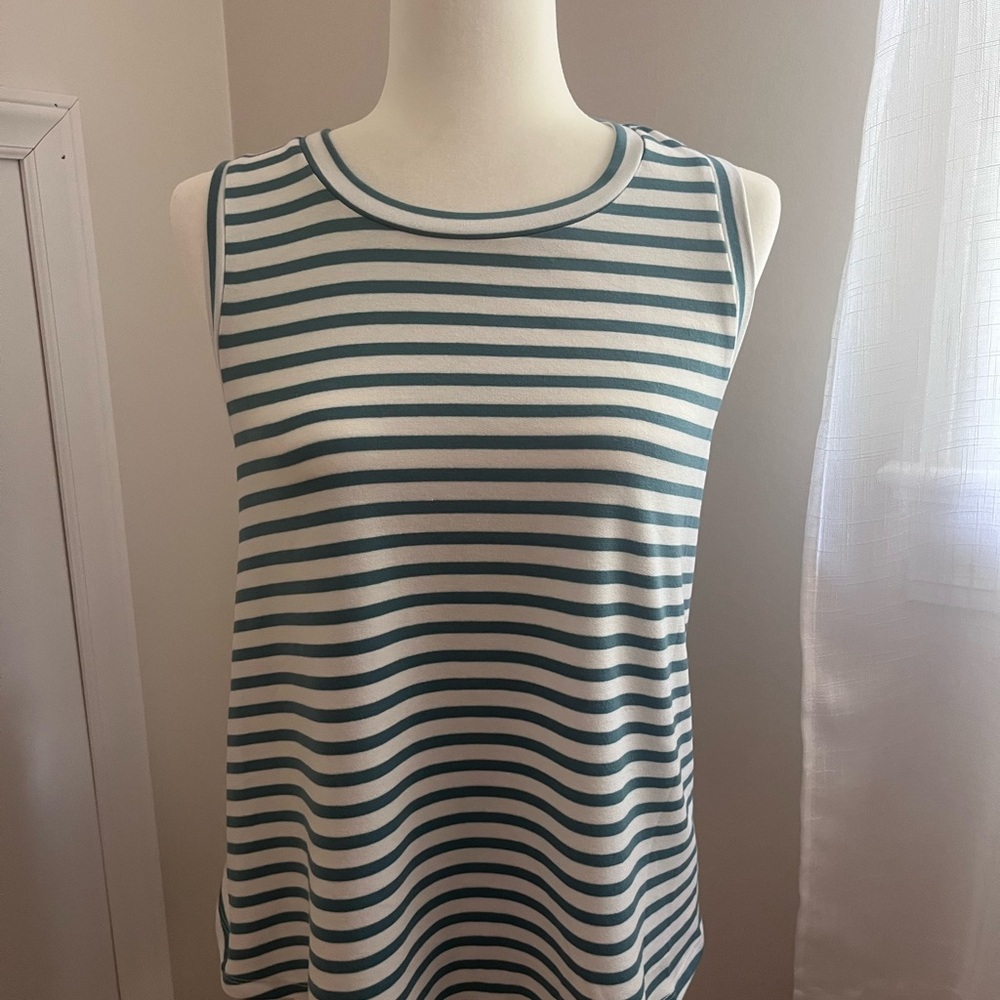 Wonderly Teal and White Sleeveless Tank Top